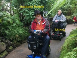 33 Shirley and Robert on our mobility scooters in Glasgow botanic gardens